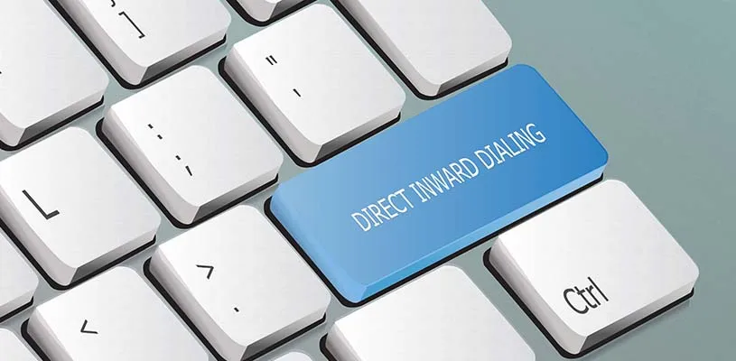 Teclado con una tecla azul destacada con el texto Direct Inward Dialing